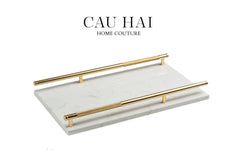 Maison Couture - Khay Đá Marble Chữ Nhật Pearl– Gold Ivory Handles 22×40-KHAY TRANG TRÍ-CẬU HAI HOME DECOR
