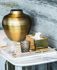 Maison Couture - Khay Đá Marble Chữ Nhật Pearl– Gold Ivory Handles 22×40-KHAY TRANG TRÍ-CẬU HAI HOME DECOR