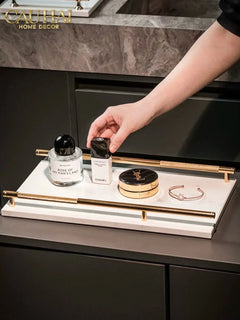 Maison Couture - Khay Đá Marble Chữ Nhật Pearl– Gold Ivory Handles 22×40-KHAY TRANG TRÍ-CẬU HAI HOME DECOR