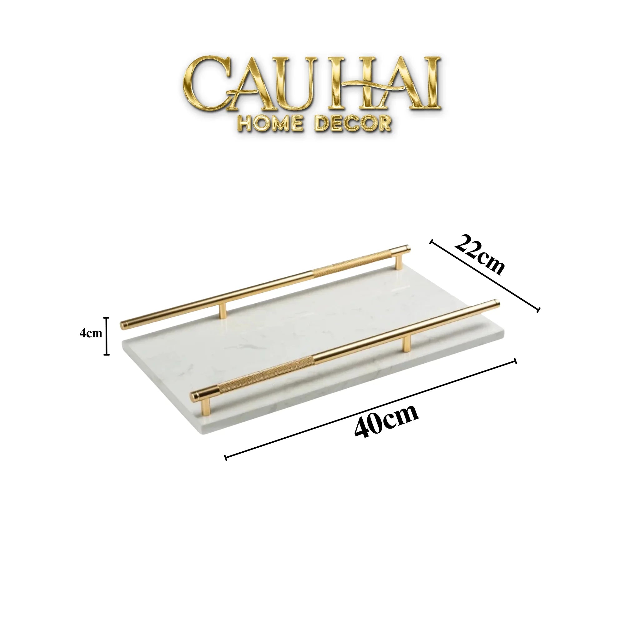 Maison Couture - Khay Đá Marble Chữ Nhật Pearl– Gold Ivory Handles 22×40-KHAY TRANG TRÍ-CẬU HAI HOME DECOR