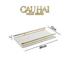 Maison Couture - Khay Đá Marble Chữ Nhật Pearl– Gold Ivory Handles 22×40-KHAY TRANG TRÍ-CẬU HAI HOME DECOR