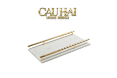 Maison Couture - Khay Đá Marble Chữ Nhật Pearl– Gold Ivory Handles 22×40-KHAY TRANG TRÍ-CẬU HAI HOME DECOR