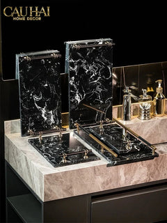 Maison Couture - Khay Đá Marble Chữ Nhật Phantom Golden Handles 30×40-KHAY TRANG TRÍ-CẬU HAI HOME DECOR