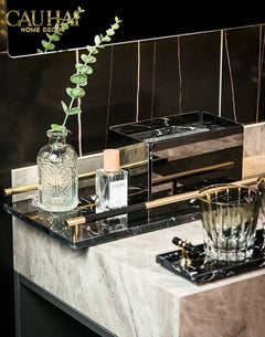 Maison Couture - Khay Đá Marble Chữ Nhật Phantom Golden Handles 30×40-KHAY TRANG TRÍ-CẬU HAI HOME DECOR