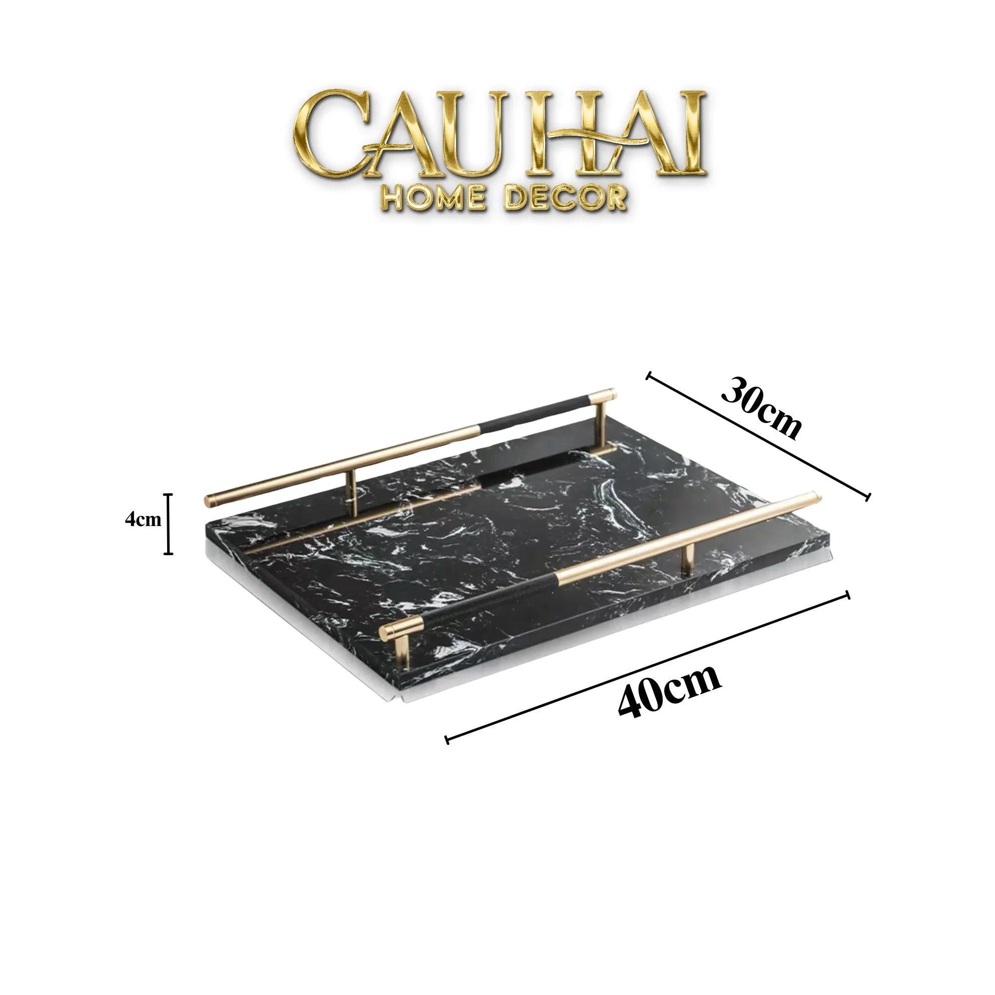 Maison Couture - Khay Đá Marble Chữ Nhật Phantom Golden Handles 30×40-KHAY TRANG TRÍ-CẬU HAI HOME DECOR