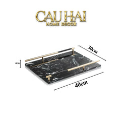 Maison Couture - Khay Đá Marble Chữ Nhật Phantom Golden Handles 30×40-KHAY TRANG TRÍ-CẬU HAI HOME DECOR