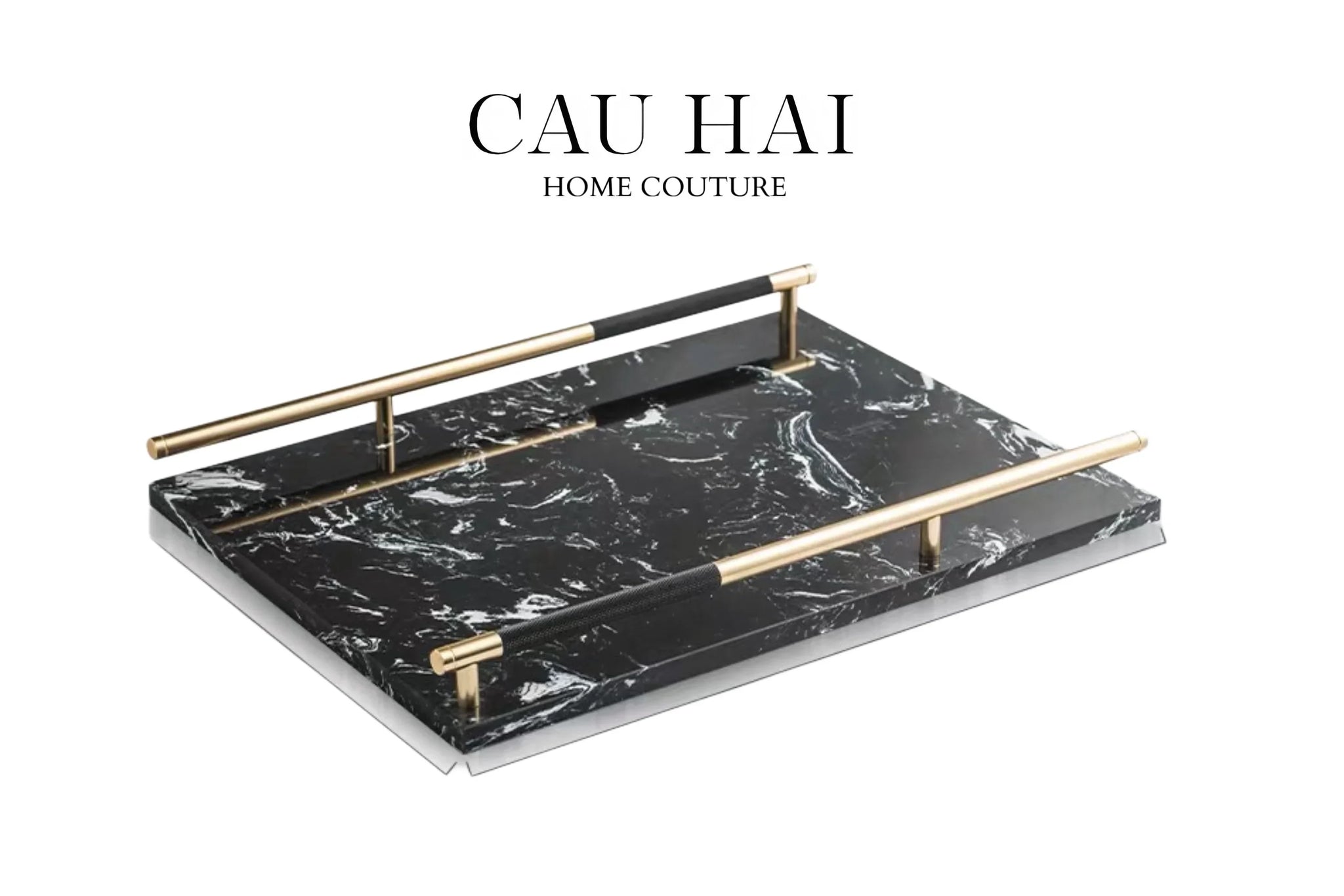 Maison Couture - Khay Đá Marble Chữ Nhật Phantom Golden Handles 30×40-KHAY TRANG TRÍ-CẬU HAI HOME DECOR