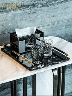 Maison Couture - Khay Đá Marble Chữ Nhật Phantom Golden Handles 30×40-KHAY TRANG TRÍ-CẬU HAI HOME DECOR