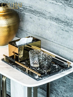 Maison Couture - Khay Đá Marble Chữ Nhật Phantom Golden Handles 30×40-KHAY TRANG TRÍ-CẬU HAI HOME DECOR