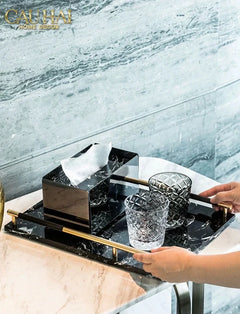 Maison Couture - Khay Đá Marble Chữ Nhật Phantom Golden Handles 30×40-KHAY TRANG TRÍ-CẬU HAI HOME DECOR