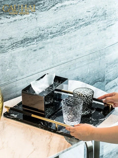Maison Couture - Khay Đá Marble Chữ Nhật Phantom Golden Handles 30×40-KHAY TRANG TRÍ-CẬU HAI HOME DECOR