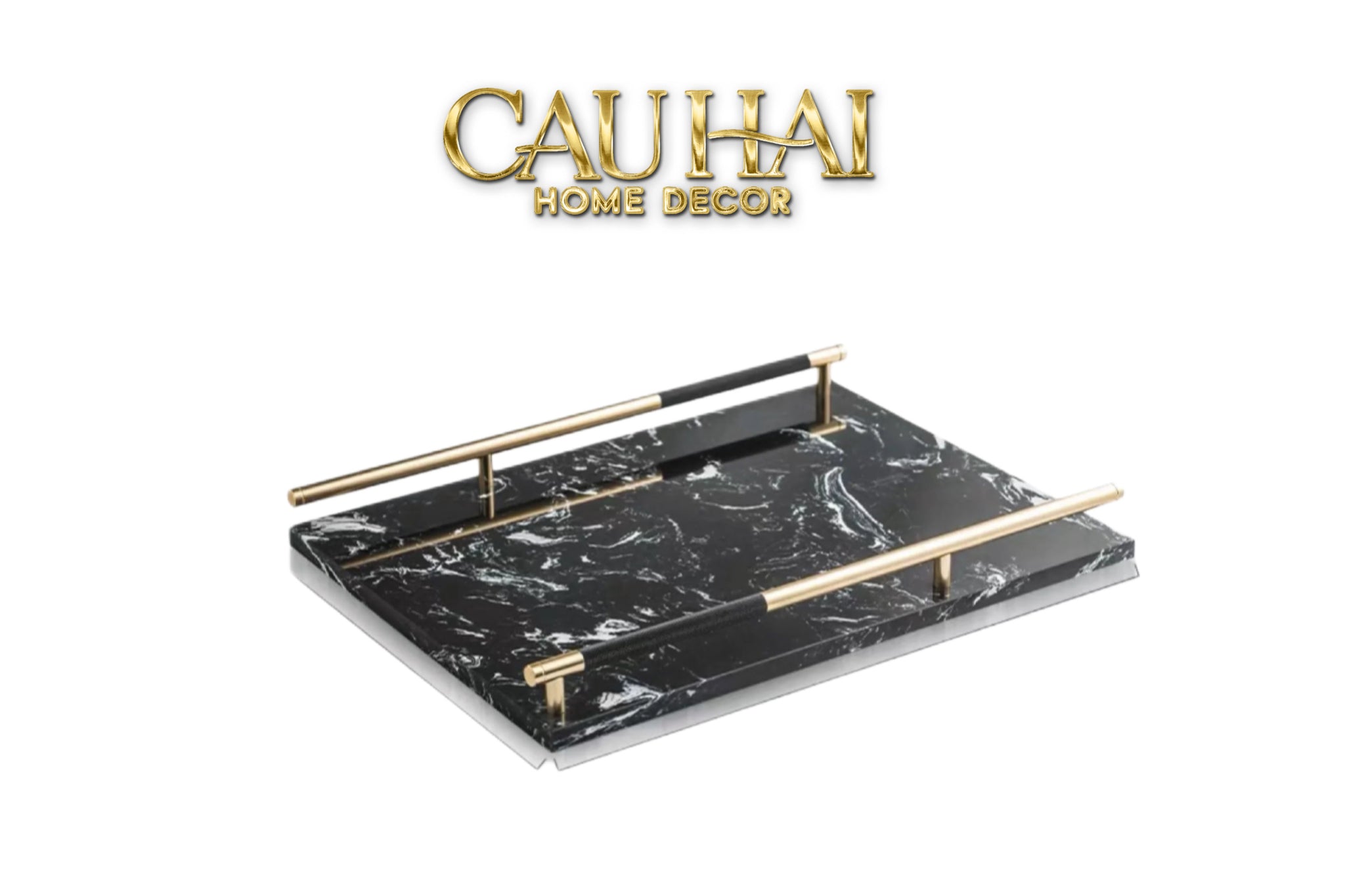 Maison Couture - Khay Đá Marble Chữ Nhật Phantom Golden Handles 30×40-KHAY TRANG TRÍ-CẬU HAI HOME DECOR