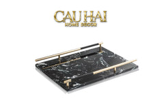 Maison Couture - Khay Đá Marble Chữ Nhật Phantom Golden Handles 30×40-KHAY TRANG TRÍ-CẬU HAI HOME DECOR
