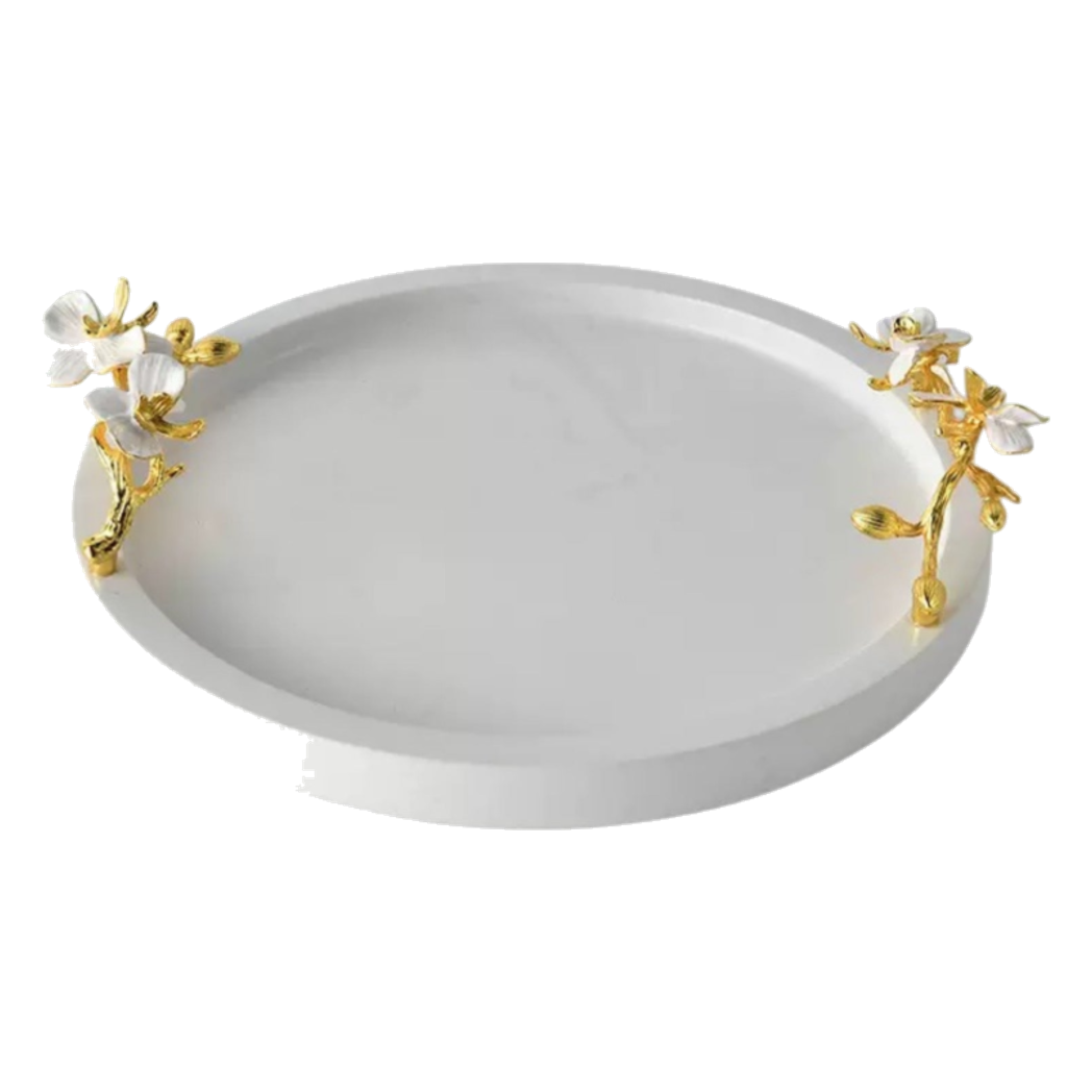 Maison Couture - Khay Đá Marble Tròn Haute Orchid Golden Branches Decorative Trays D32 - Cậu Hai Home Decor