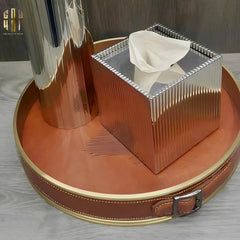 Maison Couture - Khay Da Tròn Dây Cương Da - Saddle Belt Équestre Héritage Decorative Trays 36x8-KHAY TRANG TRÍ-CẬU HAI HOME DECOR