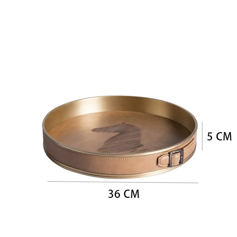 Maison Couture - Khay Da Tròn Dây Cương Da - Saddle Belt Équestre Héritage Decorative Trays 36x8-KHAY TRANG TRÍ-CẬU HAI HOME DECOR