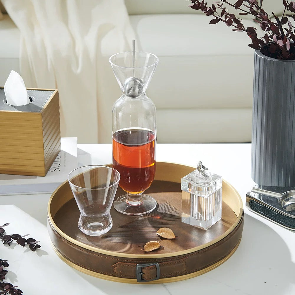 Maison Couture - Khay Da Tròn Dây Cương Da - Saddle Belt Équestre Héritage Decorative Trays 36x8-KHAY TRANG TRÍ-CẬU HAI HOME DECOR