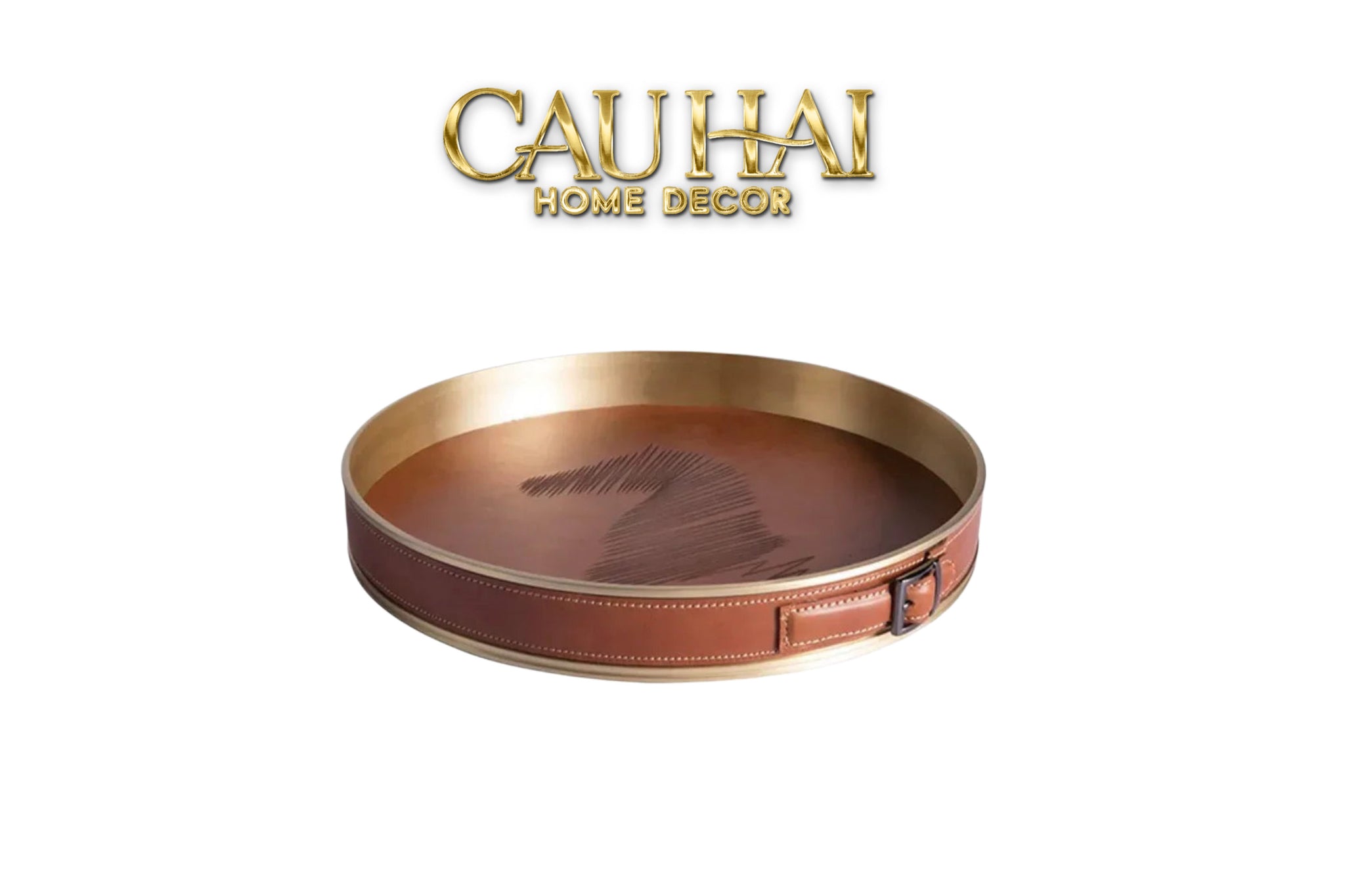 Maison Couture - Khay Da Tròn Dây Cương Da - Saddle Belt Équestre Héritage Decorative Trays 36x8-KHAY TRANG TRÍ-CẬU HAI HOME DECOR