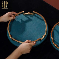 Maison Couture - Khay Da Tròn Lux Leather Emerald Oracle D35-KHAY TRANG TRÍ-CẬU HAI HOME DECOR