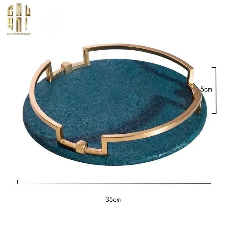 Maison Couture - Khay Da Tròn Lux Leather Emerald Oracle D35-KHAY TRANG TRÍ-CẬU HAI HOME DECOR