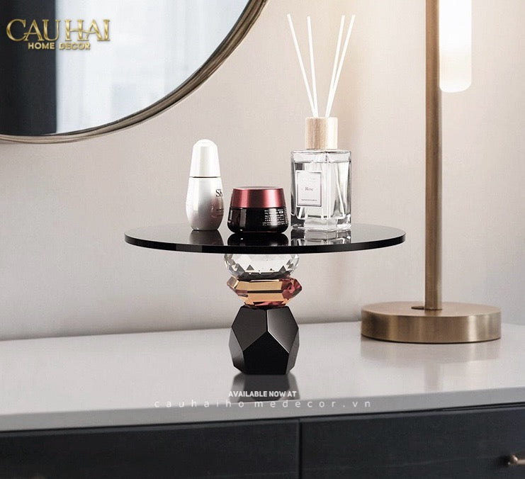 Maison Couture - Khay Đế Tròn Pha Lê Đen - Savoir Cristalleries Atélier Display Trays 30x30x15-CẬU HAI HOME DECOR