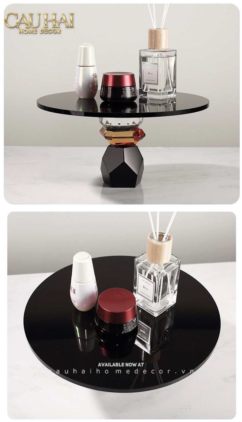 Maison Couture - Khay Đế Tròn Pha Lê Đen - Savoir Cristalleries Atélier Display Trays 30x30x15-CẬU HAI HOME DECOR