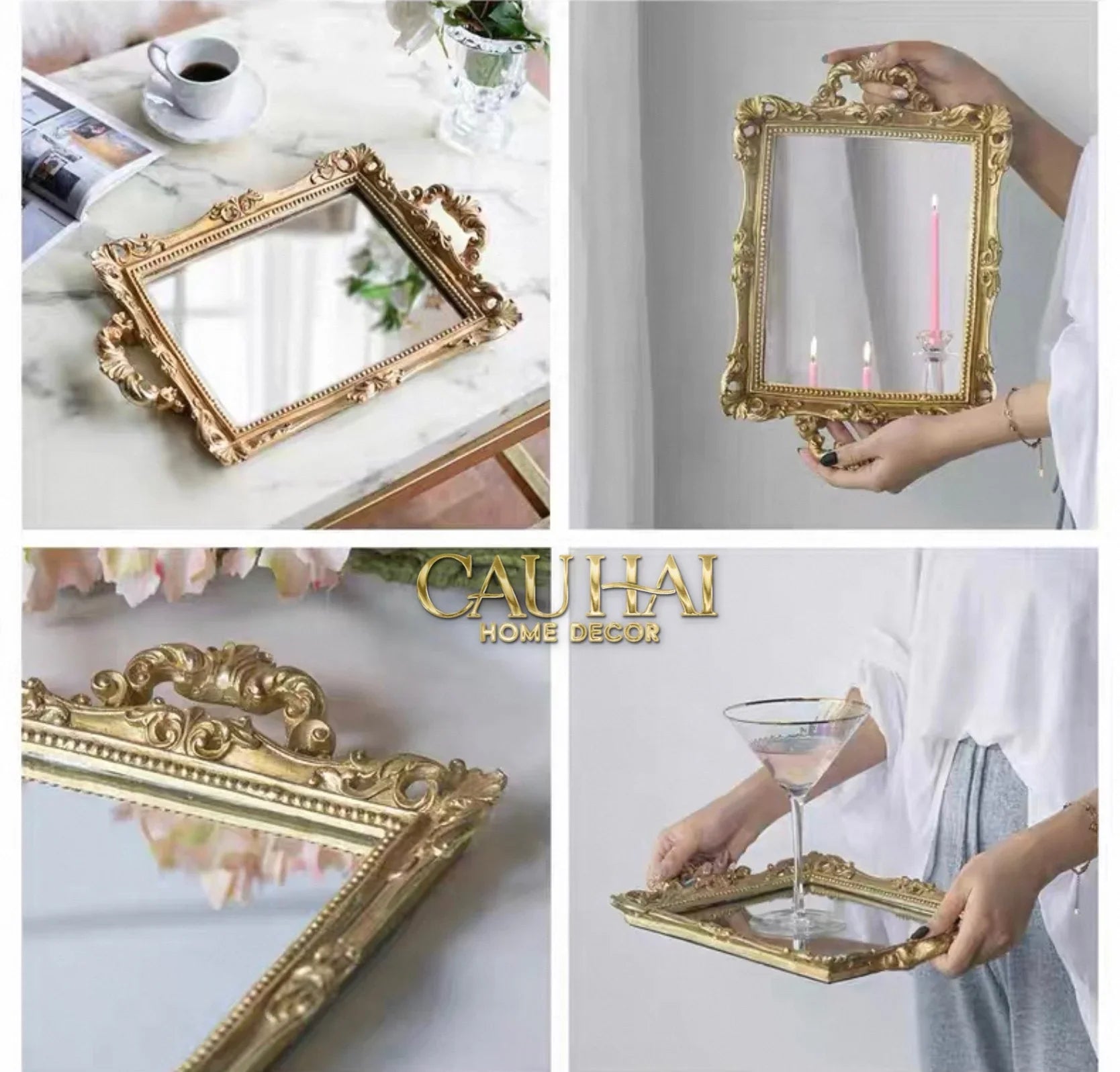 Maison Couture - Khay Gương Chữ Nhật V Class Barocco Frame Rectangular Trays Size 38-KHAY TRANG TRÍ-CẬU HAI HOME DECOR