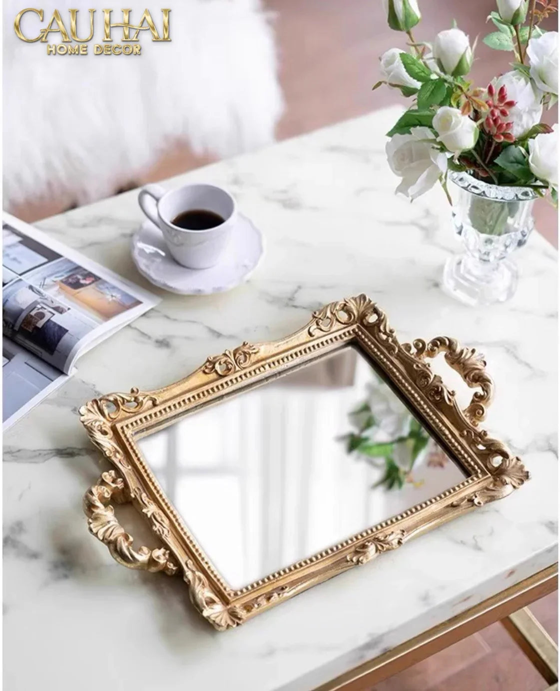 Maison Couture - Khay Gương Chữ Nhật V Class Barocco Frame Rectangular Trays Size 38-KHAY TRANG TRÍ-CẬU HAI HOME DECOR