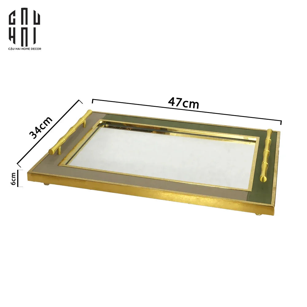 Maison Couture - Khay Gương Chữ Nhật Viền Da Luxe Leather Edge Briton Spéciale Édition 34x47x6-KHAY TRANG TRÍ-CẬU HAI HOME DECOR-CẬU HAI HOME DECOR