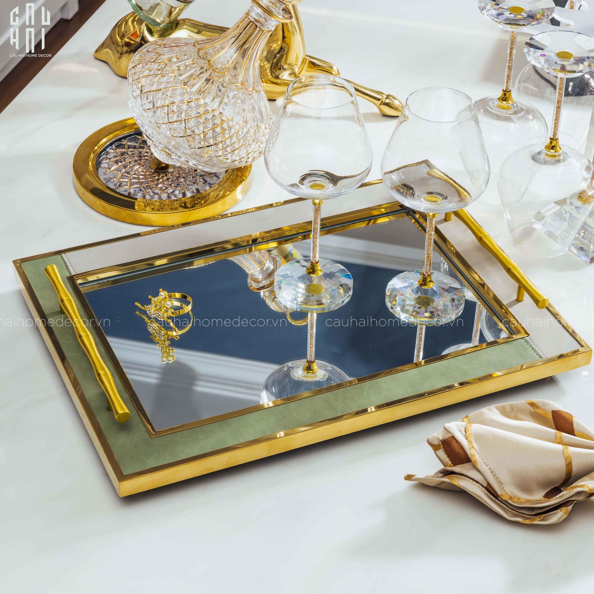 Maison Couture - Khay Gương Chữ Nhật Viền Da Luxe Leather Edge Briton Spéciale Édition 34x47x6-CẬU HAI HOME DECOR
