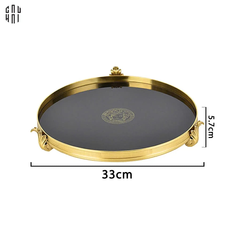 Maison Couture - Khay Gương Đen Tròn Brasson Barocco Medusa Savoir Mirron Ronde Plateau 32-KHAY TRANG TRÍ-CẬU HAI HOME DECOR