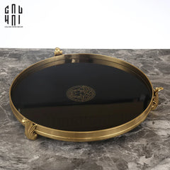Maison Couture - Khay Gương Đen Tròn Brasson Barocco Medusa Savoir Mirron Ronde Plateau 32-KHAY TRANG TRÍ-CẬU HAI HOME DECOR