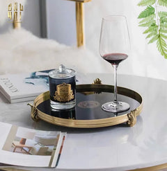 Maison Couture - Khay Gương Đen Tròn Brasson Barocco Medusa Savoir Mirron Ronde Plateau 32-KHAY TRANG TRÍ-CẬU HAI HOME DECOR