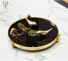 Maison Couture - Khay Gương Đen Tròn Brasson Barocco Medusa Savoir Mirron Ronde Plateau 32-KHAY TRANG TRÍ-CẬU HAI HOME DECOR