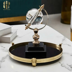 Maison Couture - Khay Gương Đen Tròn Brasson Barocco Medusa Savoir Mirron Ronde Plateau 32-KHAY TRANG TRÍ-CẬU HAI HOME DECOR