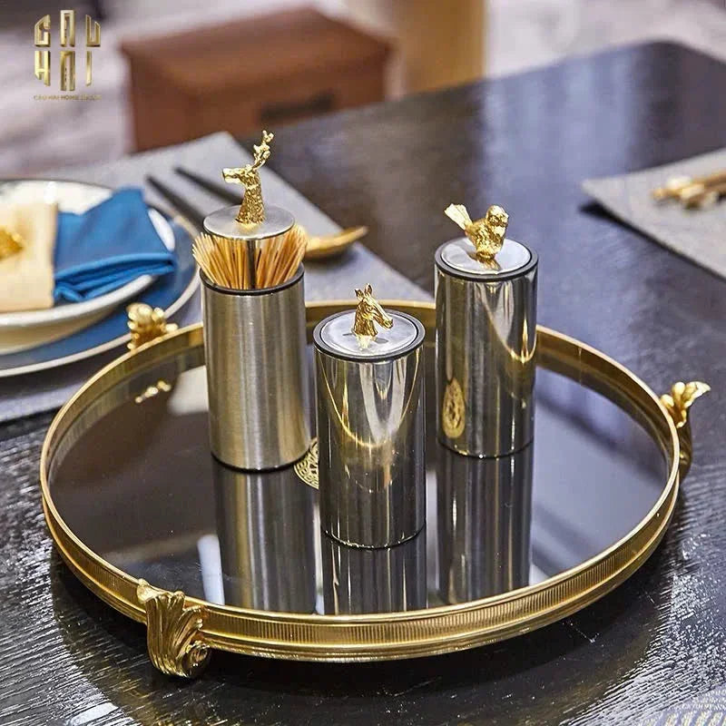 Maison Couture - Khay Gương Đen Tròn Brasson Barocco Medusa Savoir Mirron Ronde Plateau 32-KHAY TRANG TRÍ-CẬU HAI HOME DECOR