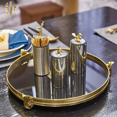 Maison Couture - Khay Gương Đen Tròn Brasson Barocco Medusa Savoir Mirron Ronde Plateau 32-KHAY TRANG TRÍ-CẬU HAI HOME DECOR