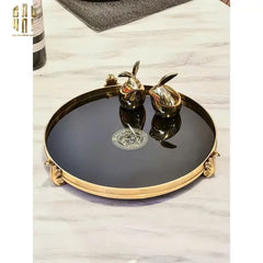Maison Couture - Khay Gương Đen Tròn Brasson Barocco Medusa Savoir Mirron Ronde Plateau 32-KHAY TRANG TRÍ-CẬU HAI HOME DECOR