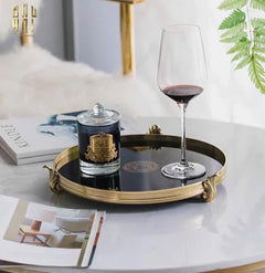 Maison Couture - Khay Gương Đen Tròn Brasson Barocco Medusa Savoir Mirron Ronde Plateau 32-KHAY TRANG TRÍ-CẬU HAI HOME DECOR
