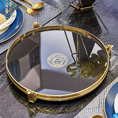 Maison Couture - Khay Gương Đen Tròn Brasson Barocco Medusa Savoir Mirron Ronde Plateau 32-KHAY TRANG TRÍ-CẬU HAI HOME DECOR