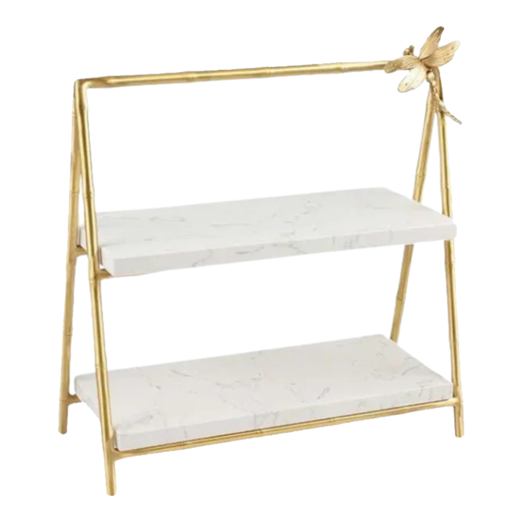 Maison Couture - Khay Kệ 2 Tầng Bằng Đồng Đá Marble Papillon Lumière Tiered Organizer 16.5x33.5x34