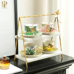Maison Couture - Khay Kệ 2 Tầng Bằng Đồng Đá Marble Papillon Lumière Tiered Organizer 16.5x33.5x34-KHAY TRANG TRÍ-CẬU HAI HOME DECOR
