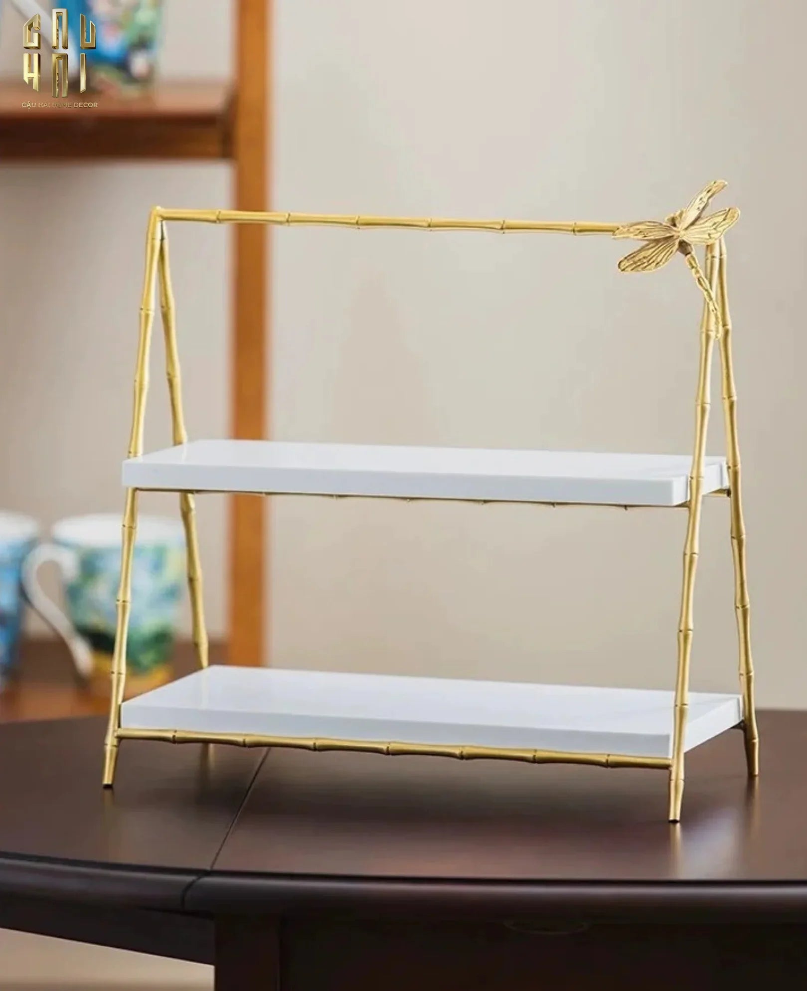 Maison Couture - Khay Kệ 2 Tầng Bằng Đồng Đá Marble Papillon Lumière Tiered Organizer 16.5x33.5x34-KHAY TRANG TRÍ-CẬU HAI HOME DECOR