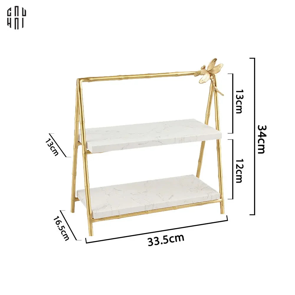 Maison Couture - Khay Kệ 2 Tầng Bằng Đồng Đá Marble Papillon Lumière Tiered Organizer 16.5x33.5x34-KHAY TRANG TRÍ-CẬU HAI HOME DECOR