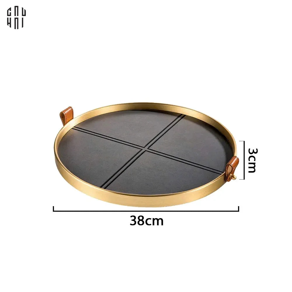 Maison Couture - Khay Tròn Bọc Da Viền Hợp Kim Gray Edin D36-KHAY TRANG TRÍ-CẬU HAI HOME DECOR
