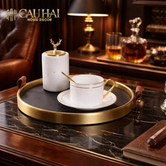 Maison Couture - Khay Tròn Bọc Da Viền Hợp Kim Gray Edin D36-KHAY TRANG TRÍ-CẬU HAI HOME DECOR