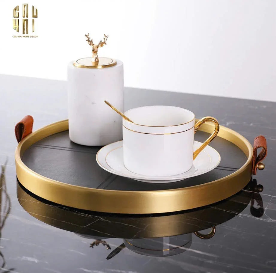 Maison Couture - Khay Tròn Bọc Da Viền Hợp Kim Gray Edin D36-KHAY TRANG TRÍ-CẬU HAI HOME DECOR