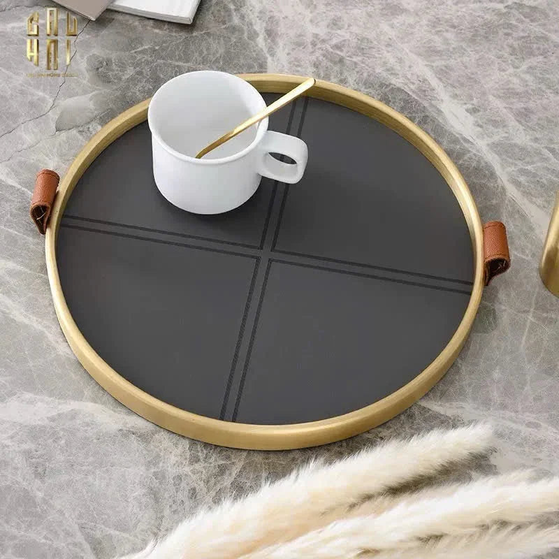 Maison Couture - Khay Tròn Bọc Da Viền Hợp Kim Gray Edin D36-KHAY TRANG TRÍ-CẬU HAI HOME DECOR