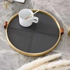 Maison Couture - Khay Tròn Bọc Da Viền Hợp Kim Gray Edin D36-KHAY TRANG TRÍ-CẬU HAI HOME DECOR