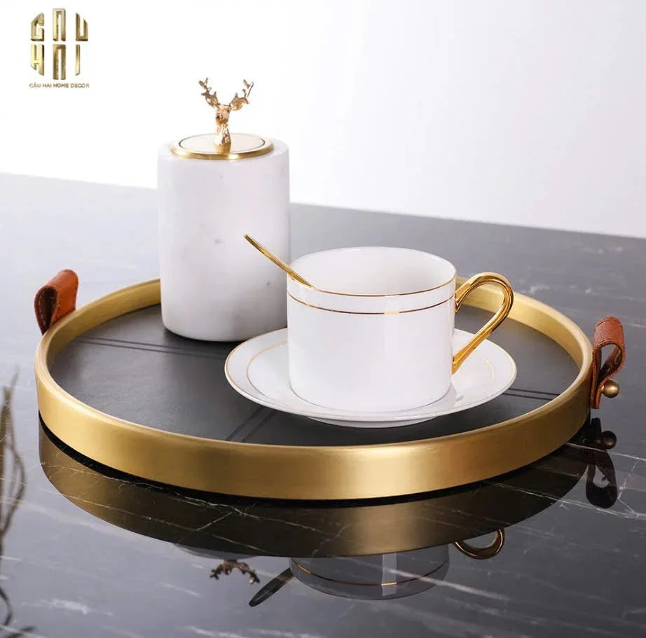 Maison Couture - Khay Tròn Bọc Da Viền Hợp Kim Gray Edin D36-KHAY TRANG TRÍ-CẬU HAI HOME DECOR